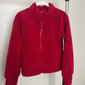 Athleta Girl Full Zip Red Sherpa Jacket XL Cozy back to school.zip up